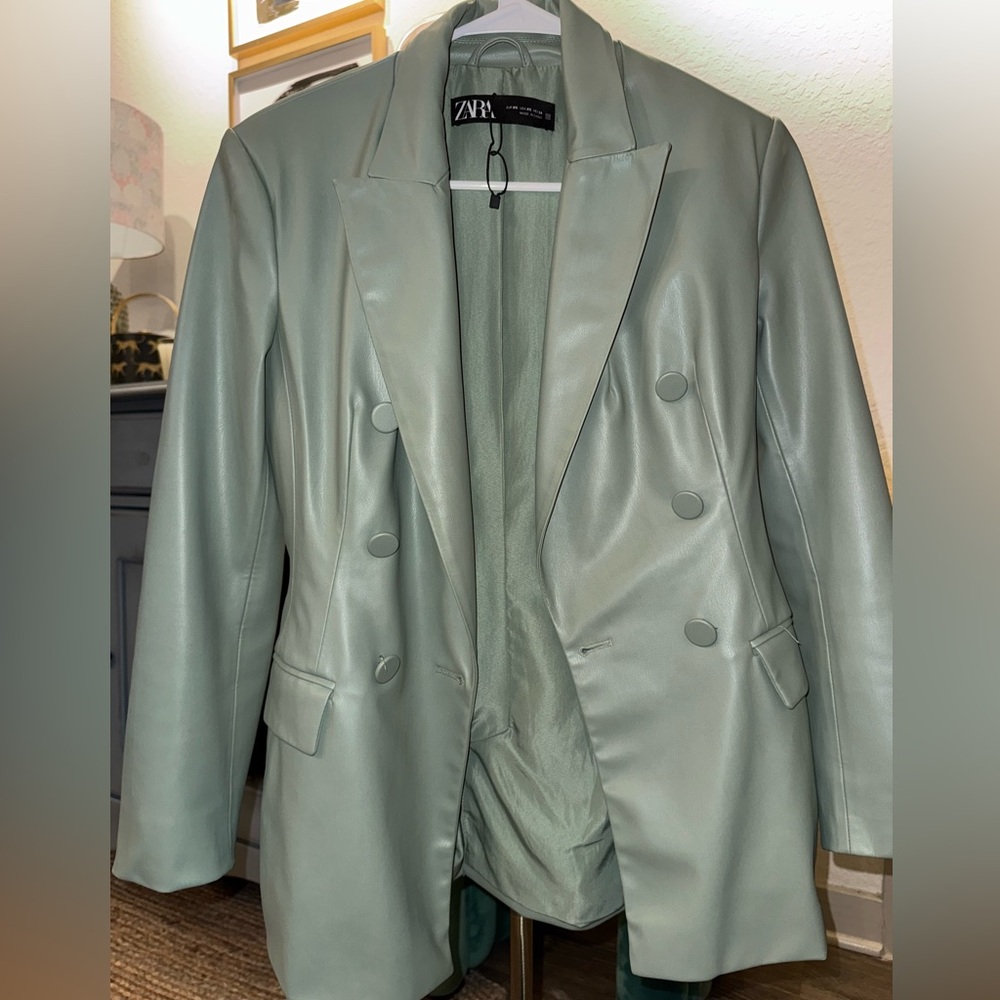 Zara Women's Green Double-Breasted Jacket